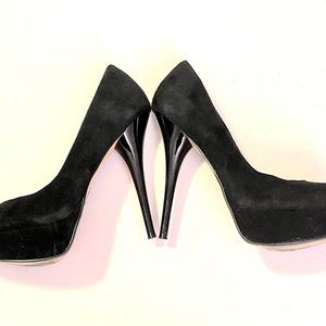 Bakers high heeled with platform black shoes suede upper size 9M.